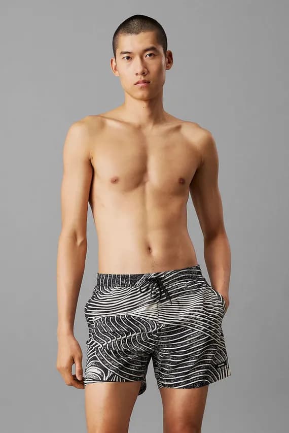 Мужские черные плавательные шорты с узором MEDIUM DRAWSTRING-PLACED