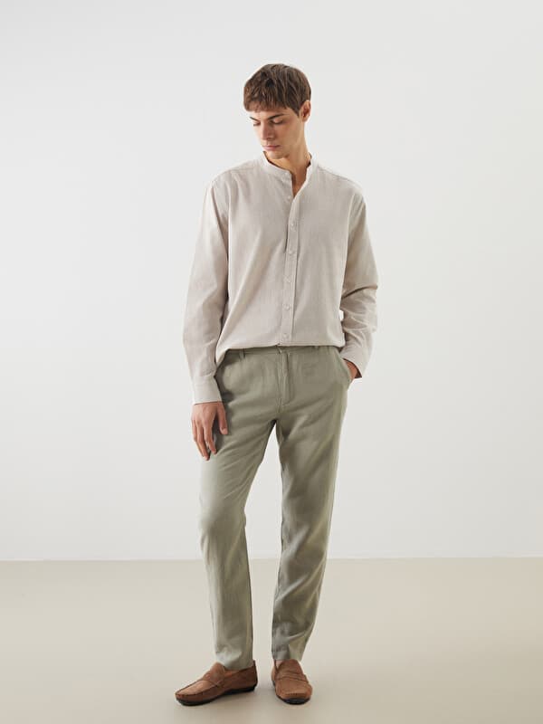 Мужские брюки Slim Fit из льняной смеси