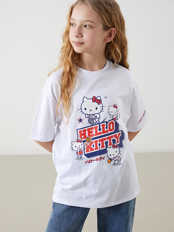Футболка Для девочек с круглым вырезом и принтом Hello Kitty