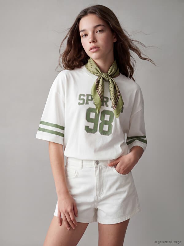 Футболка для девочек с полосатыми рукавами и принтом