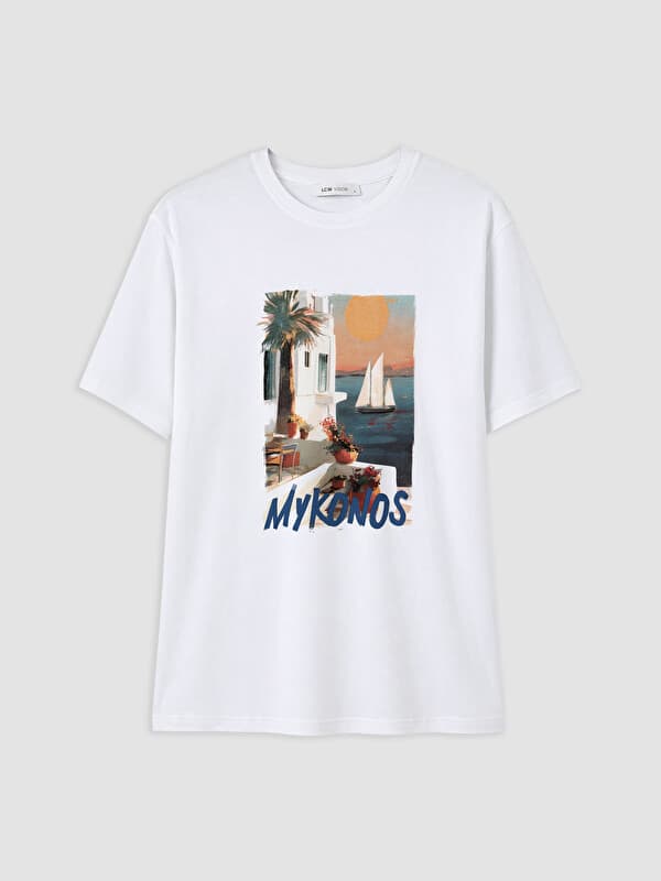 Женская футболка с принтом Mykonos с круглым вырезом