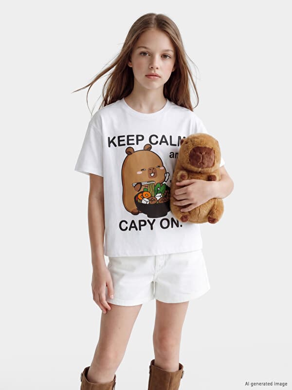 Футболка для девочек Capyfun с принтом и круглым вырезом