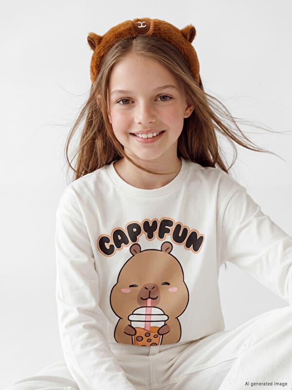 Футболка для девочек с круглым вырезом Capyfun с принтом