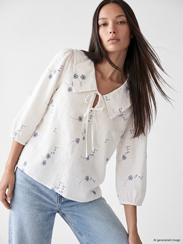Блузка с воротником Питер Пэн с узором и завязкой