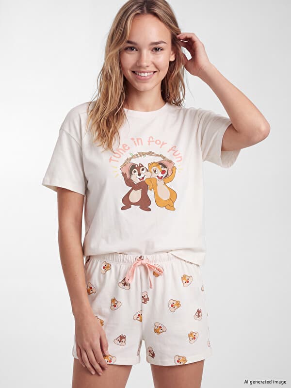 Женский короткий пижамный комплект Chip and Dale с принтом