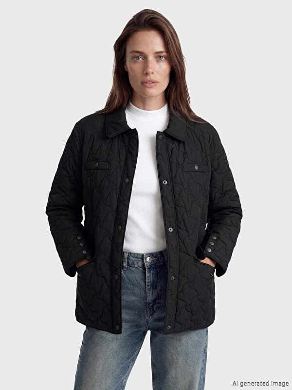 Рубашечный Воротник Стёганое Женское Пуховое Пальто