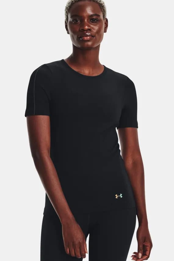 Женская черная футболка UA Rush Seamless SS